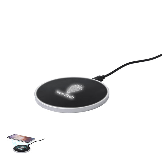 Carregador Sem Fios Circular Preto com Luz LED
