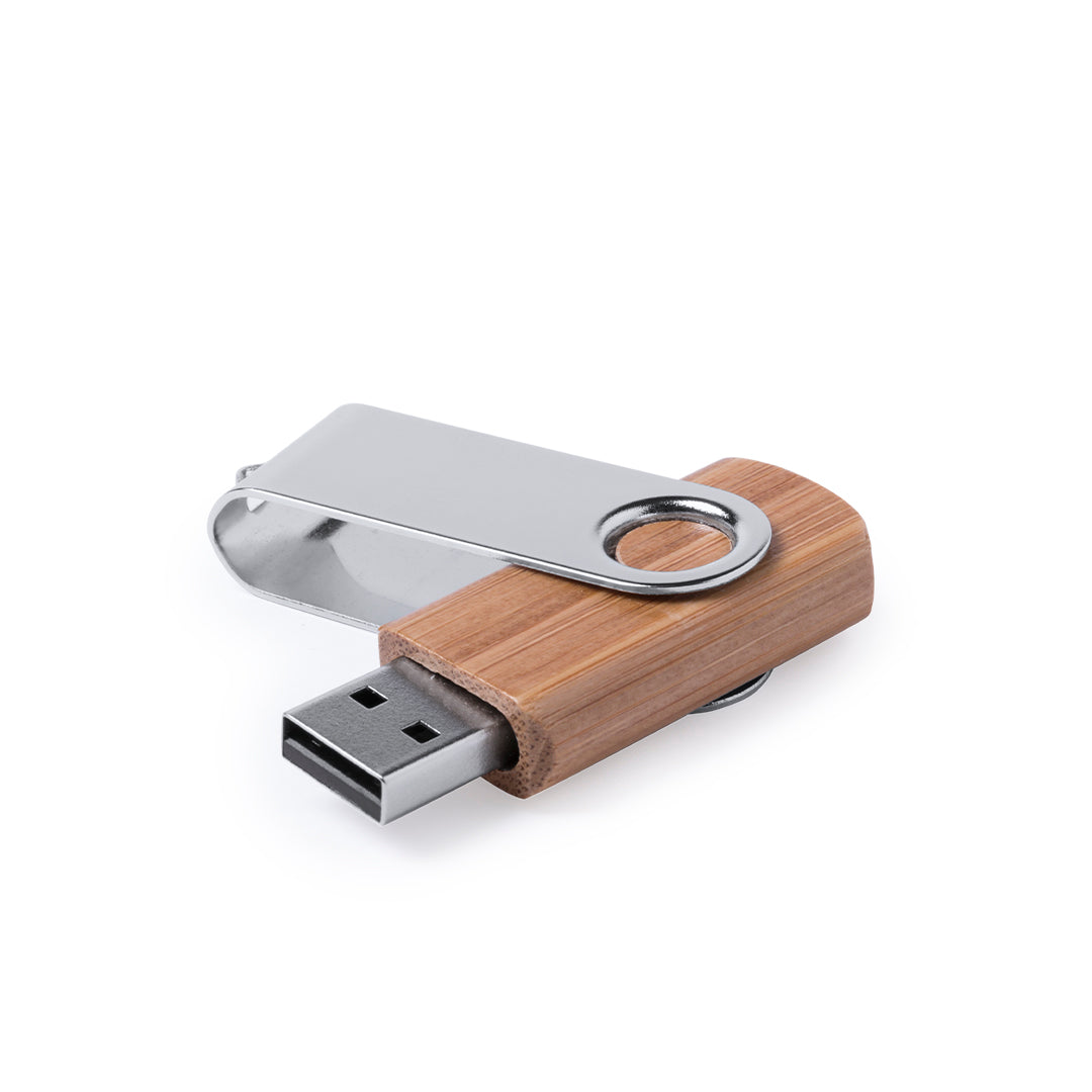 Memória USB 16GB em Bambu com Clip Metálico