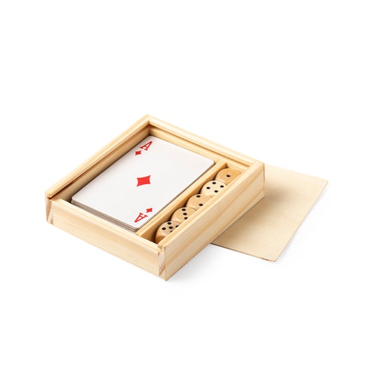 Conjunto de Jogos com Baralho e Dados em Estojo de Madeira