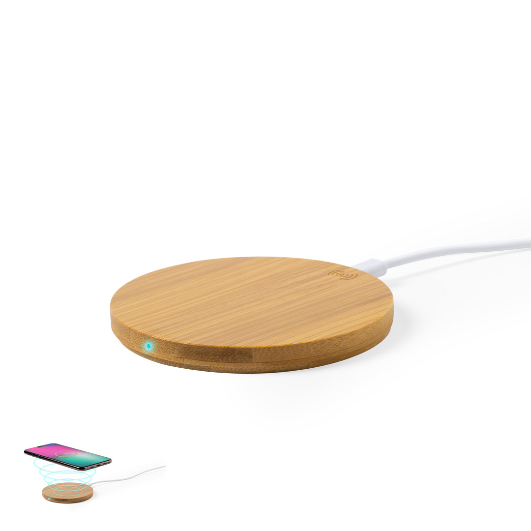 Carregador Sem Fios Circular em Bambu Natural