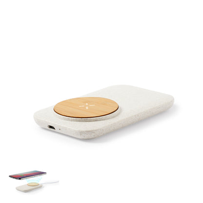 Carregador Sem Fio Ecológico em Bambu e Palha de Trigo