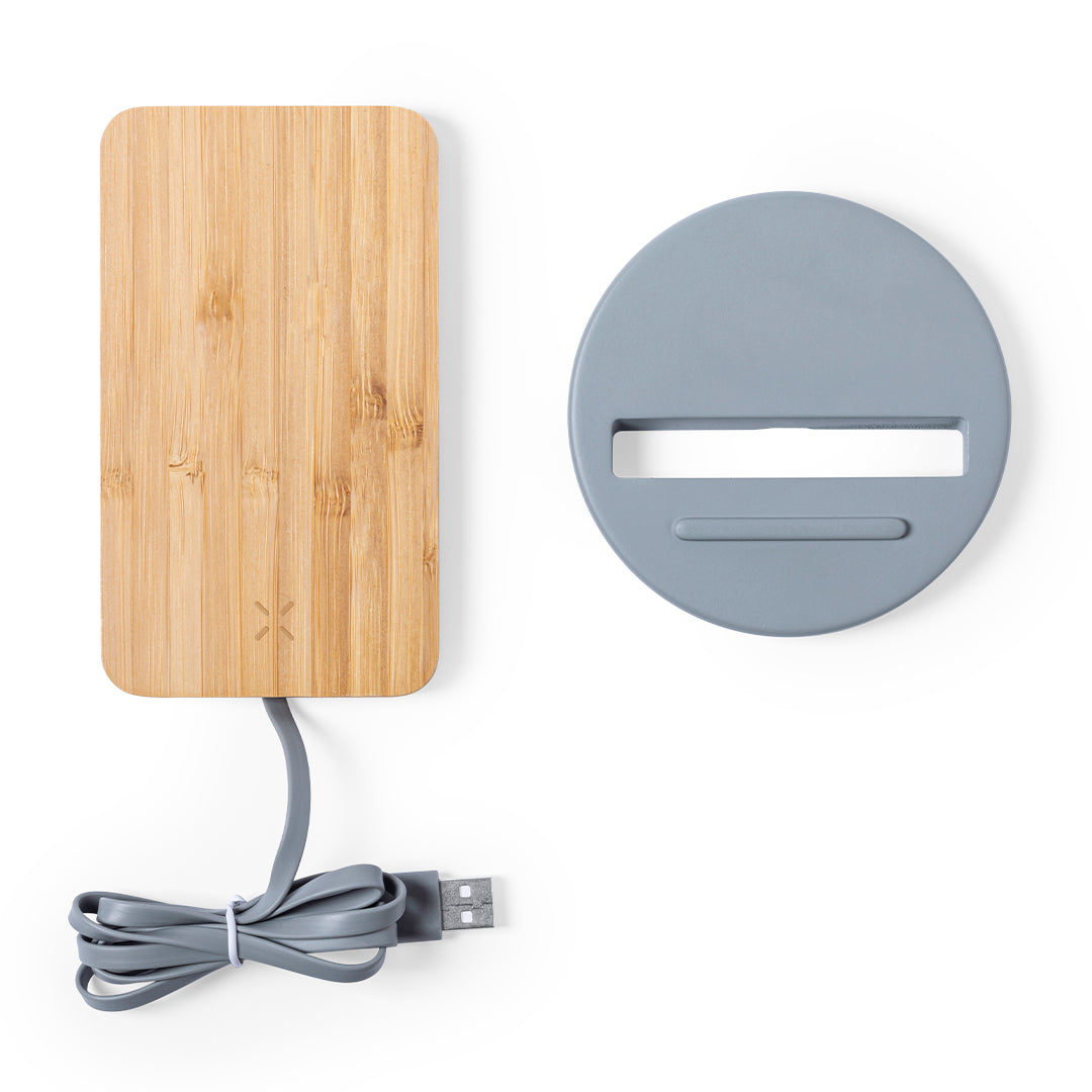 Carregador Wireless com Suporte em Bambu e Pedra