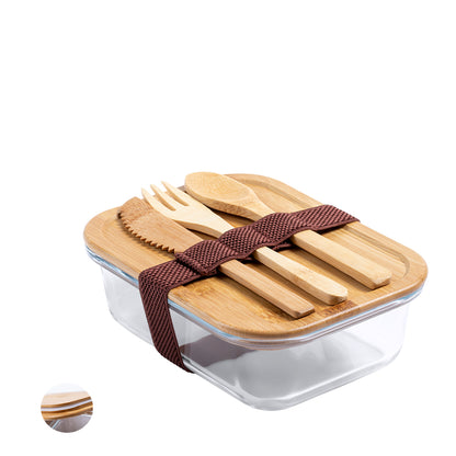 Lancheira Nature 700ml em Vidro com Tampa de Bambu