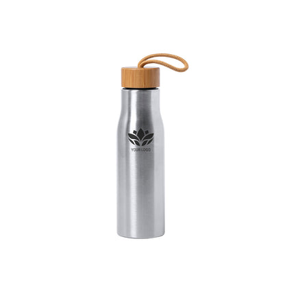 Garrafa Ecológica de Aço Inox 550 ml com Tampa em Bambu