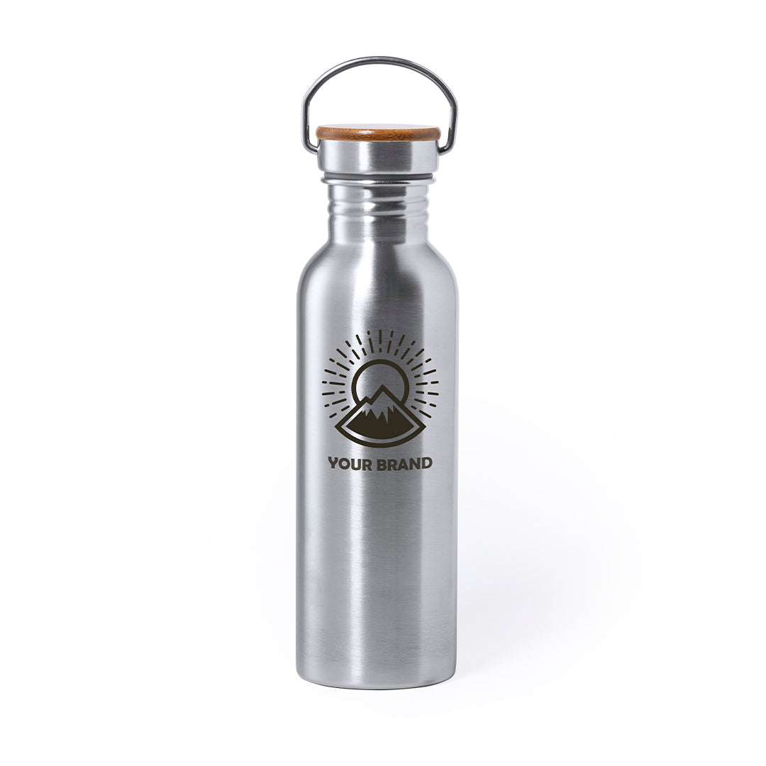 Garrafa de Aço Inox 800ml com Tampa de Bambu