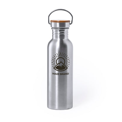 Garrafa de Aço Inox 800ml com Tampa de Bambu