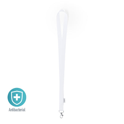Lanyard Antibacteriano Branco com Mosquetão Metálico