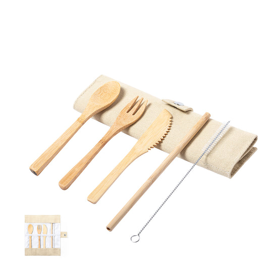 Conjunto de Talheres de Bambu Eco-Friendly