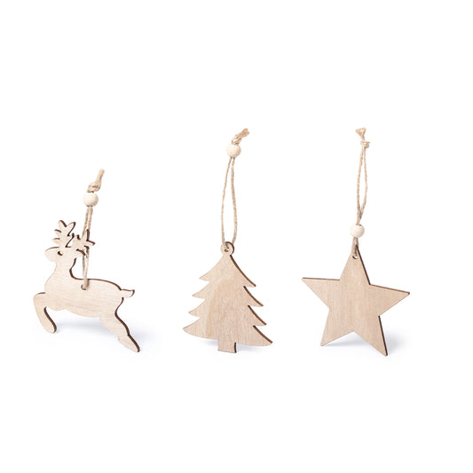 Conjunto 3 Figuras Natal Natureza em Madeira