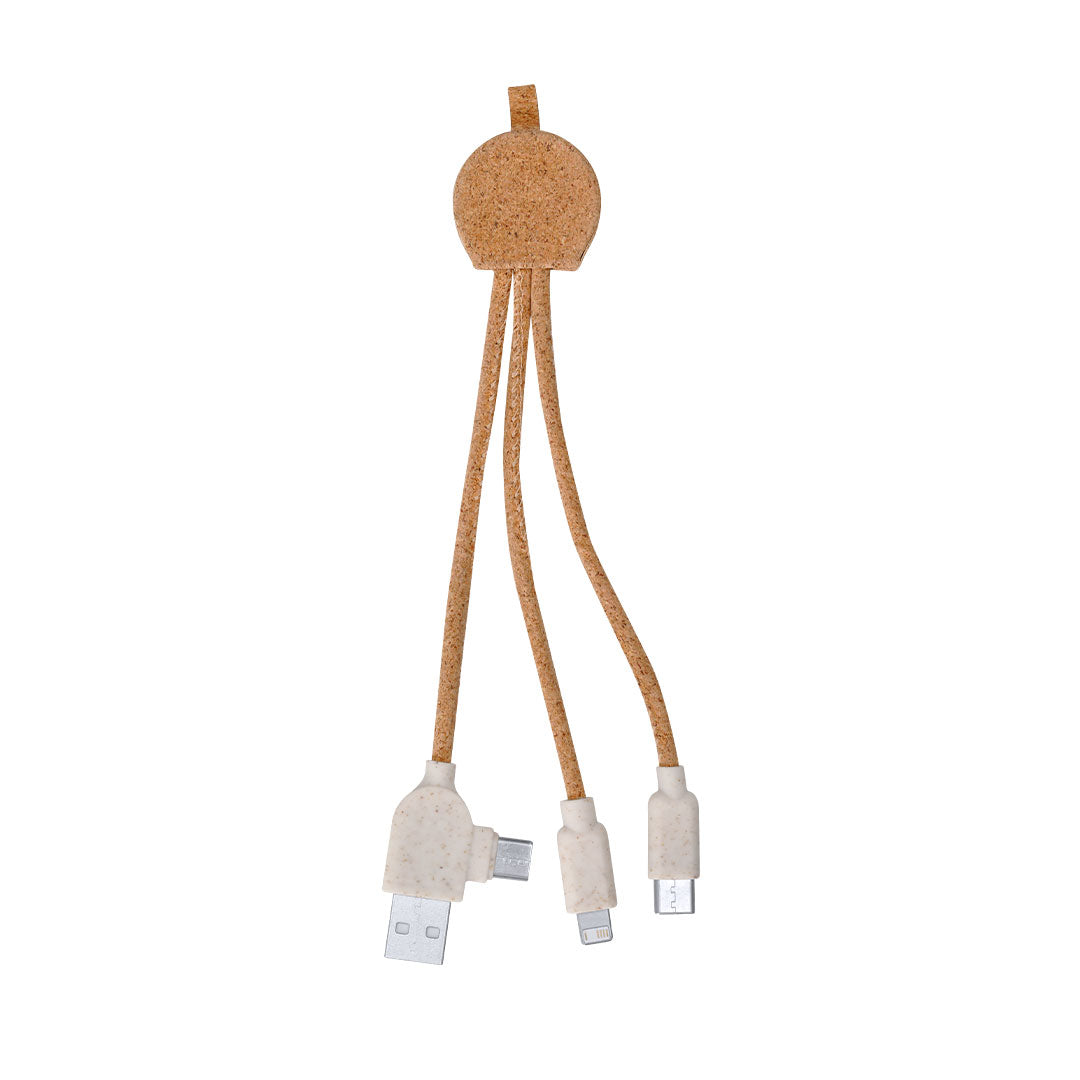 Cabo USB Ecológico em Cortiça com Conexões Múltiplas