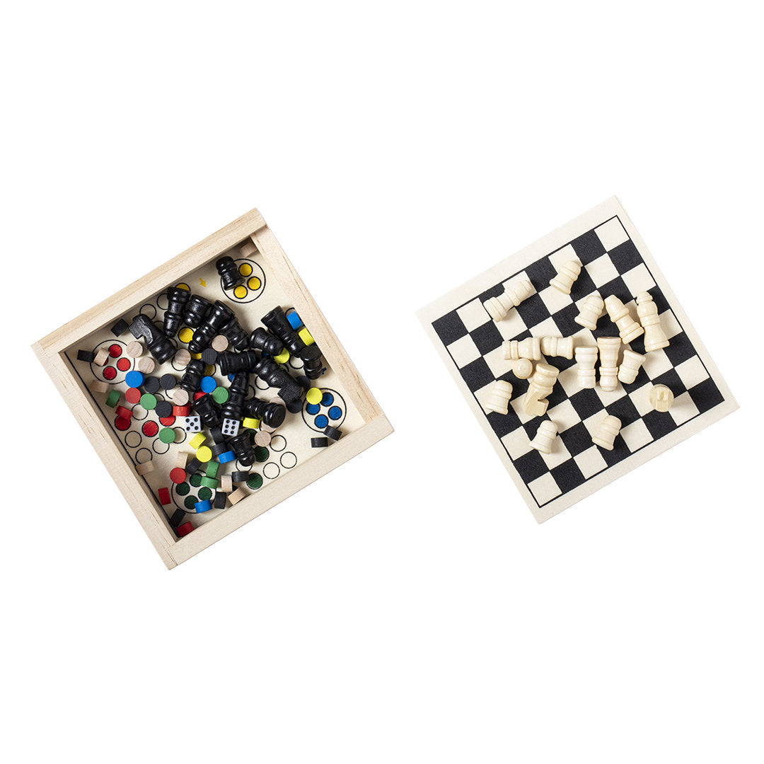 Set Jogos Nature: Xadrez, Parchís e Damas em Estojo de Madeira