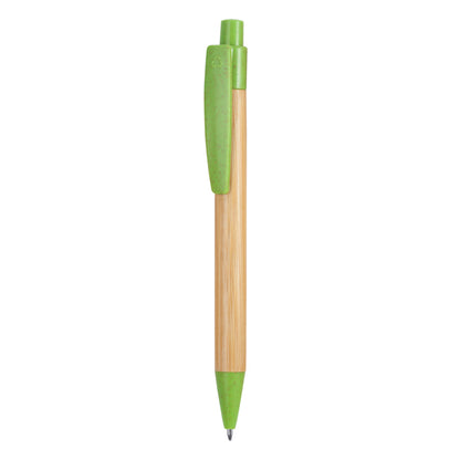 Caneta Esferográfica em Bambu com Detalhes Amarelos