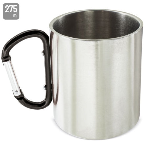 Caneca com Mosquetão Aço Inoxidável 275 ml