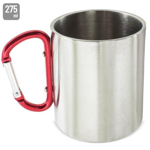 Caneca com Mosquetão Aço Inoxidável 275 ml