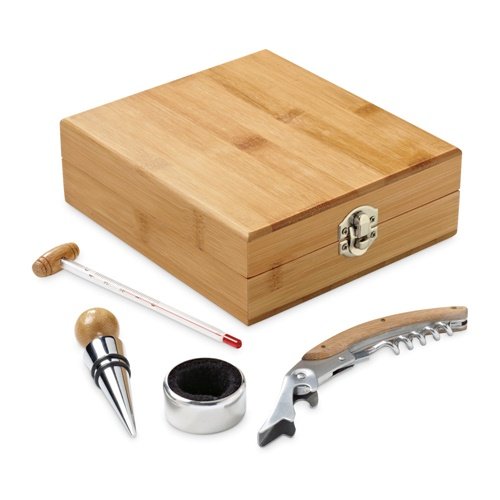CABERNET - Conjunto completo para vinho em bambu e aço inox