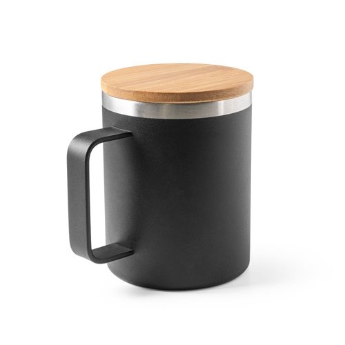 LAUDA Caneca em Aço Inoxidável Reciclado com Tampa em Bambu 420 mL