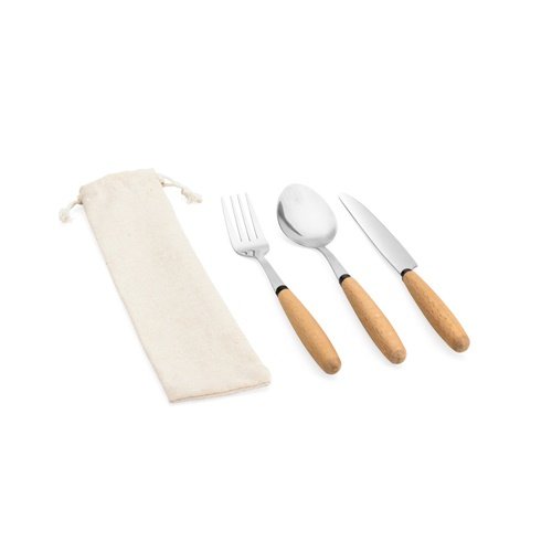 Conjunto de 3 Talheres em Aço Inoxidável com Pegas em Madeira de Acácia BOULUD