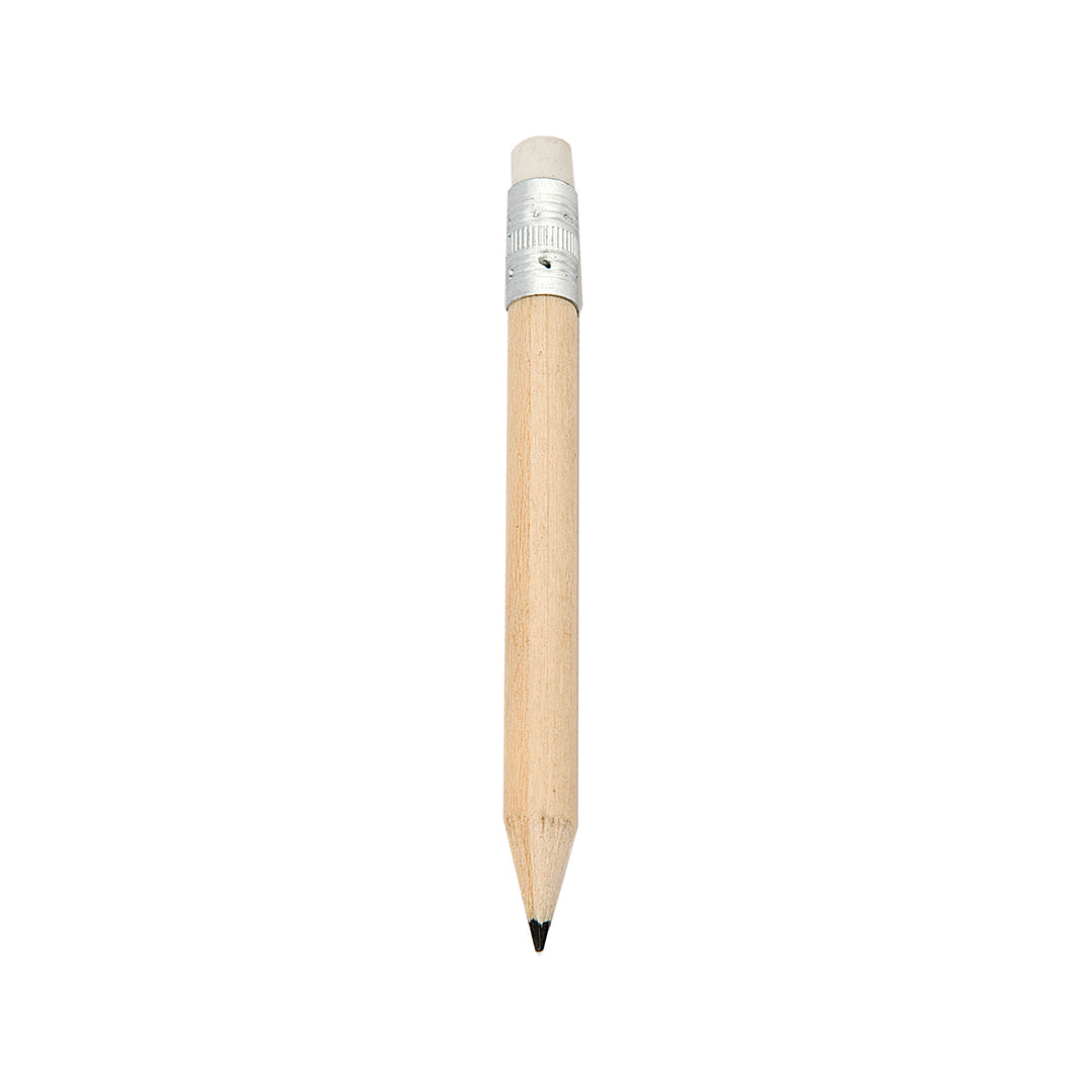 Mini Lápis de Madeira Natural com Borracha Branca