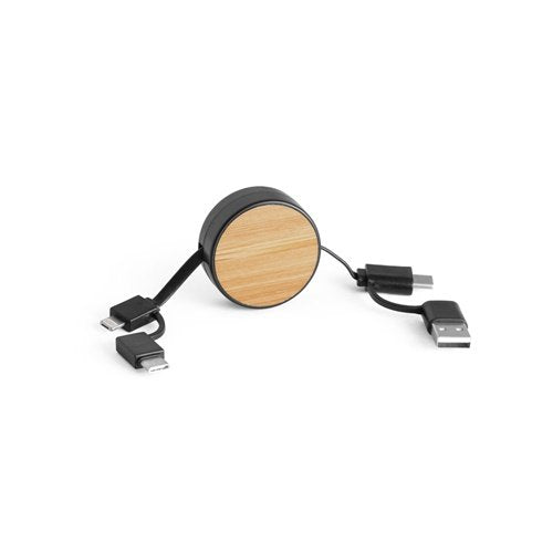 RUBINS Cabo USB Retrátil 6 em 1 em ABS Reciclado e Bambu