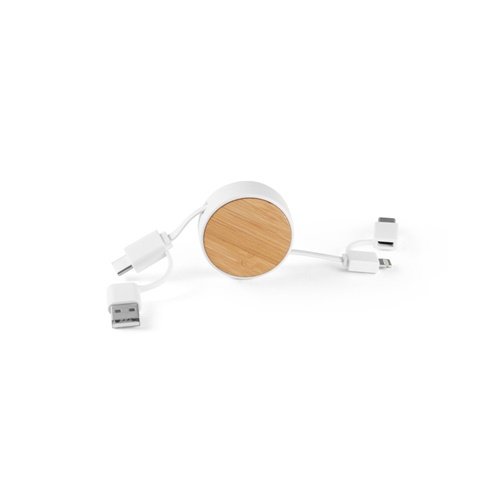 RUBINS Cabo USB Retrátil 6 em 1 em ABS Reciclado e Bambu