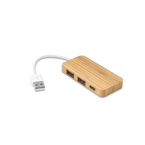 Hub USB em Bambu com 2 Portas USB-A e 1 USB-C MOSER