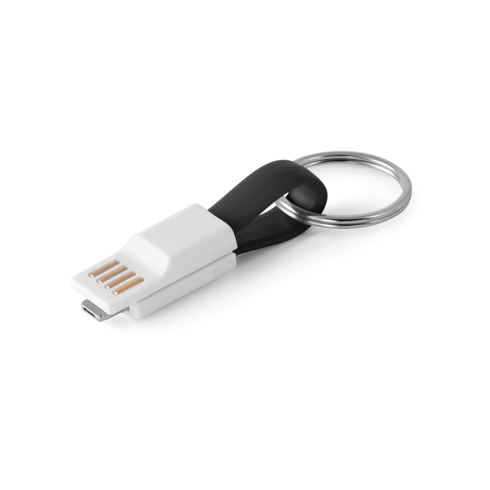 Cabo USB 2 em 1 com Conetor e Argola Porta-Chaves em ABS e PVC