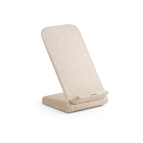Suporte para smartphone com carregador wireless rápido 10W em ABS reciclado e fibra de palha de trigo