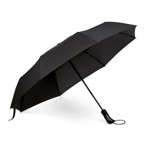 Guarda-chuva dobrável automático em pongee 190T com pega em borracha