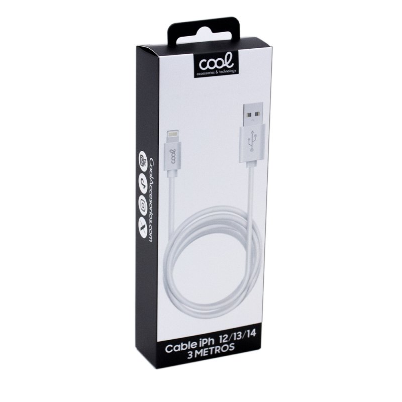 Cabo USB COOL Lightning compatível para iPhone / iPad (3 metros) Branco