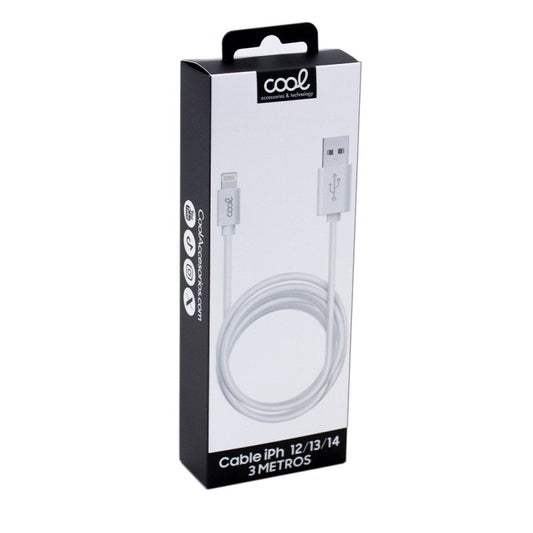 Cabo USB COOL Lightning compatível para iPhone / iPad (3 metros) Branco