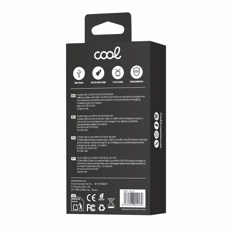 Cabo USB compatível COOL Universal TYPE-C para Lightning (1,2 metros) Branco