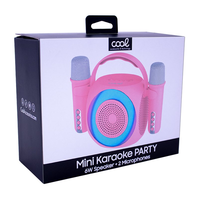 Alto-falante musical Bluetooth universal 6W COOL Mini Karaokê Party + 2 Microfones Rosa