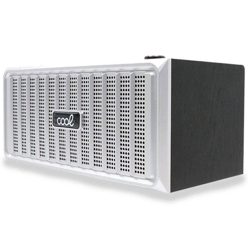 Alto-falante Bluetooth Universal Music COOL Retro (20W) Madeira Preto Frente Prateado