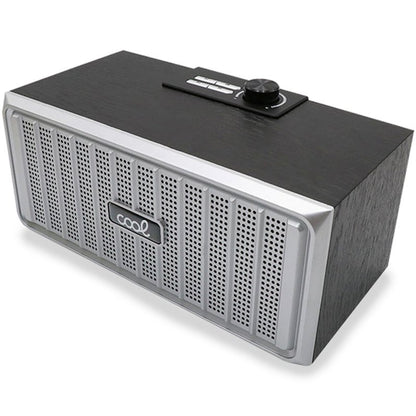 Alto-falante Bluetooth Universal Music COOL Retro (20W) Madeira Preto Frente Prateado