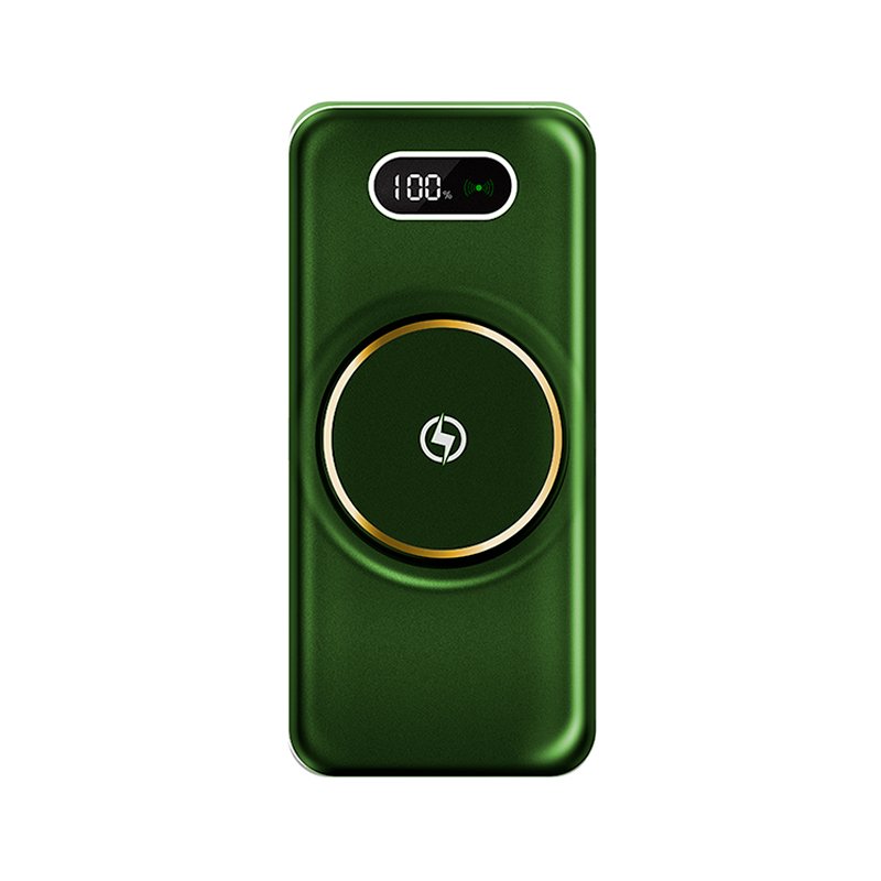 Banco de alimentação de bateria externa universal 10.000 mAh + carregamento sem fio Qi (4 conexões) Verde