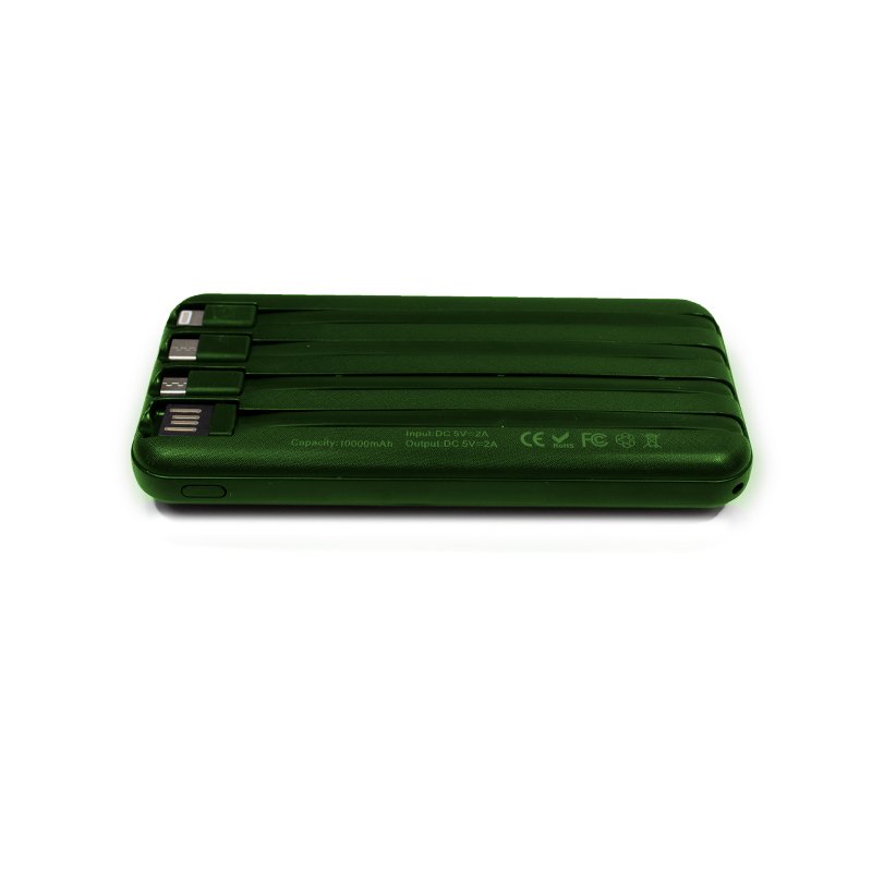 Banco de alimentação de bateria externa universal 10.000 mAh + carregamento sem fio Qi (4 conexões) Verde