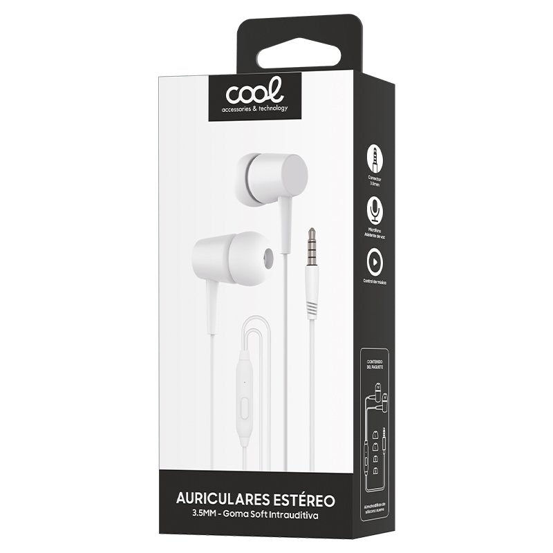 Auscultadores 3,5 mm COOL Bear Stereo com Microfone Branco