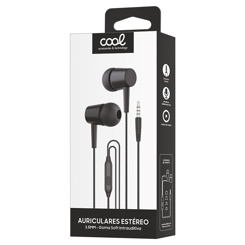 Auscultadores 3,5 mm COOL Bear Stereo com Microfone Preto