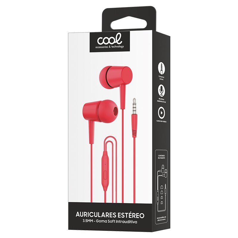 Auscultadores 3,5 mm COOL Bear Stereo com Microfone Vermelho