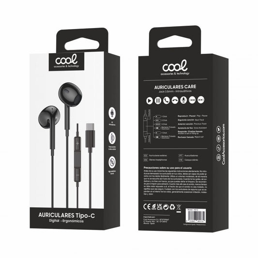 Auscultadores botão estéreo tipo C com micro COOL (digital) preto