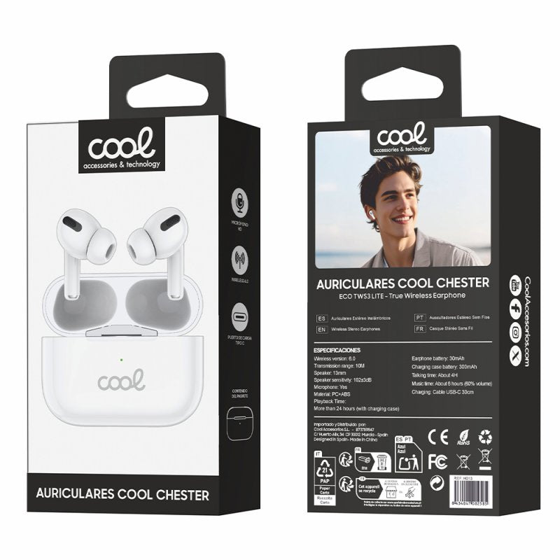 Auscultadores estéreo Bluetooth COOL Chester Branco