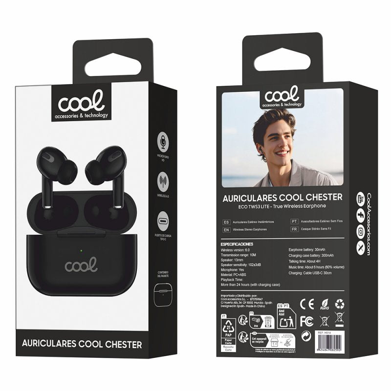 Auscultadores estéreo Bluetooth COOL Chester Preto