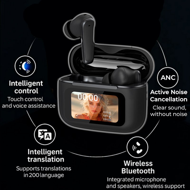 Auscultadores Estéreo Bluetooth TWS COOL Iria AI (ANC, Tradução, IA) Preto