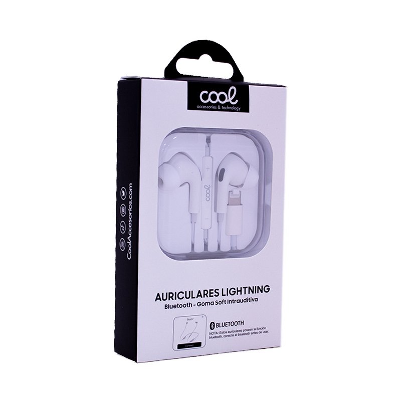 Auscultadores estéreo COOL brancos com micro para iPhone - Elásticos IN-EAR (Bluetooth Lightning)