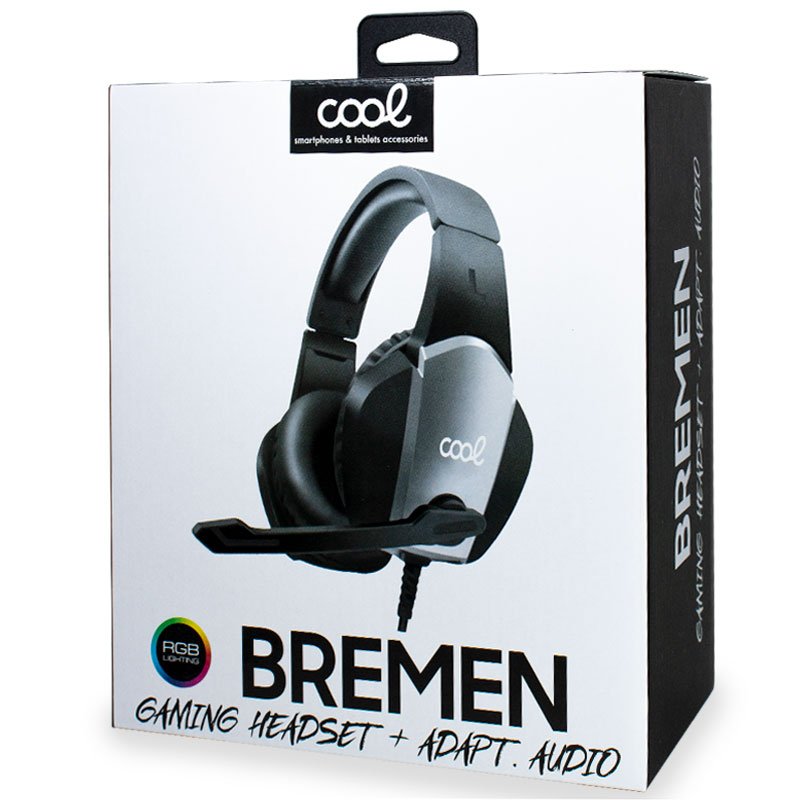 Auscultadores estéreo PC / PS4 / PS5 / Xbox Gaming COOL Bremen Lighting + Adapt. Áudio
