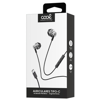 Auscultadores Estéreo Tipo C COOL com microfone (Metal) Prateado
