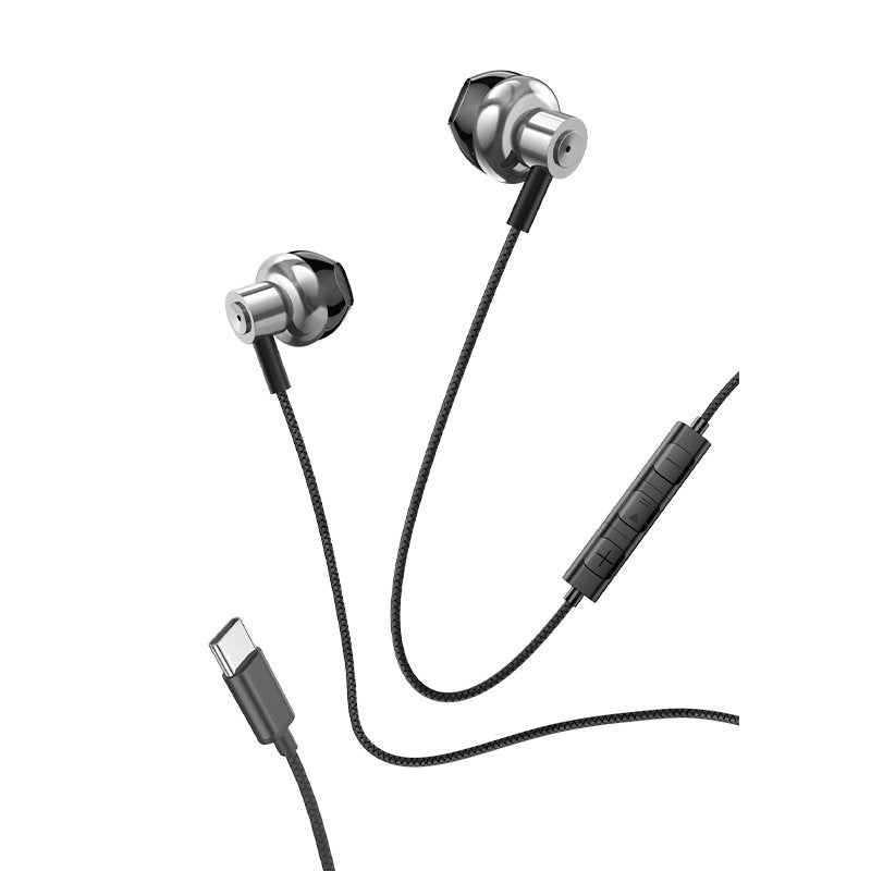 Auscultadores Estéreo Tipo C COOL com microfone (Metal) Prateado