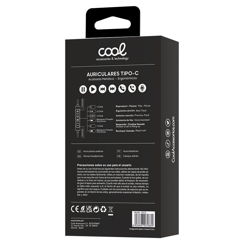 Auscultadores Estéreo Tipo C COOL com microfone (Metal) Prateado