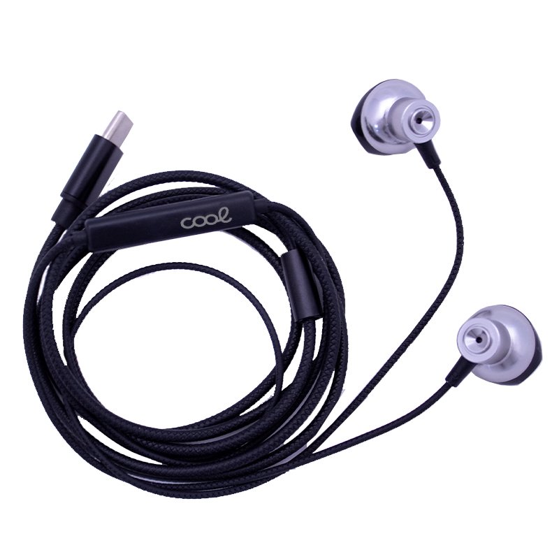 Auscultadores Estéreo Tipo C COOL com microfone (Metal) Prateado