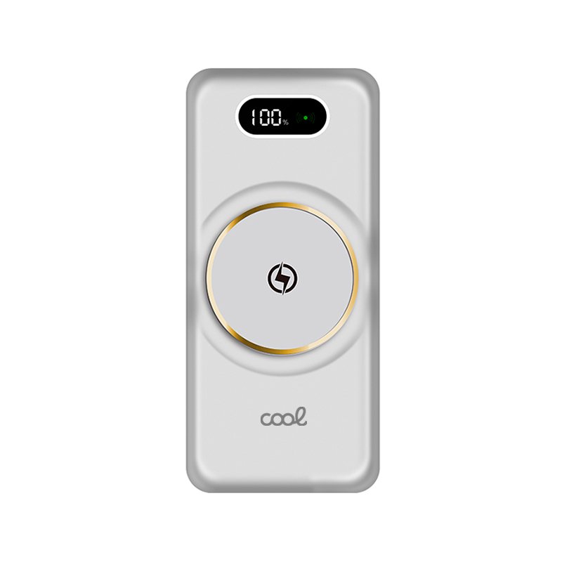 Banco de alimentação de bateria externa universal 10.000 mAh + carregamento sem fio Qi (4 conexões) Branco